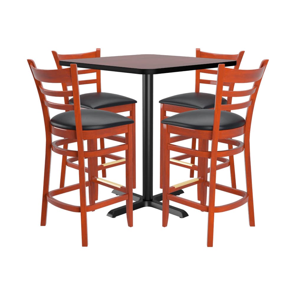Ladder back square wood bar stool set